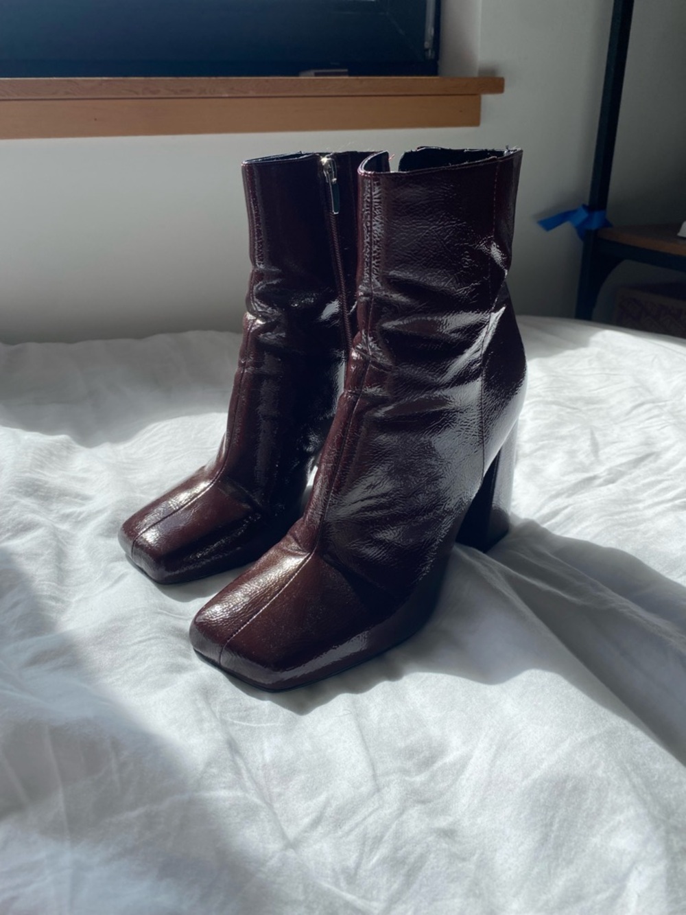 Leather Square-Toe Burgundy Boots